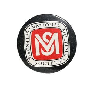 National‎ MS Society Pin Vintage 1" Pinback Button Pin Black Red White